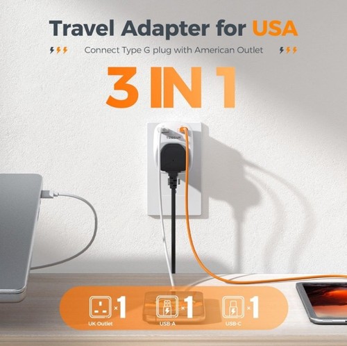 Power Plug Adapter USB And Type C 1 Outlet for US Travel to UK London........177 - Picture 2 of 14