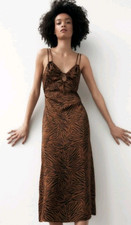 NWT Zara Dress Womens Medium Slip Dress Animal Print Cheetah Black Brown Keyhole
