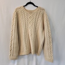 Vintage Irish Hand Knit Aran Cable Fisherman Sweater Crew-Neck Ireland M. Platt