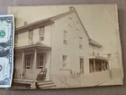 Cabinet Card Photo Victorian Era Woman on Porch Large Farmhouse Barn 1800s — photo 2