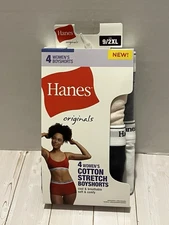NEW 4 pair size 9 2XL Hanes women’s cotton stretch boyshorts panties tagless