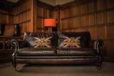 VICTORIAN STYLE ANTIQUE BROWN LEATHER CHESTERFIELD 3 SEATER CLUB SOFA