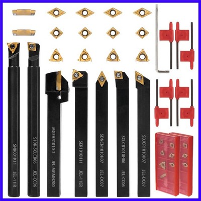 21 PCS Kit,Indexable Lathe Turning Tool,3/8'' 10mm Shank,7Pcs Metal Lathe Cutt...