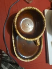 Hull Pottery Brown Drip Soup Mug Snack Tray Sandwich Oven Proof Brown Vintage