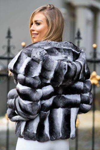 Cappotto donna vera pelliccia di coniglio cincillà rex 2025 con cappuccio caldo spesso giacca soprabito - Foto 3 di 8