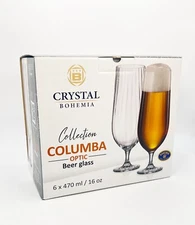 Crystal Bohemia Columbia Optic Beer Glasses, Set Of 6, made in Czech Republic