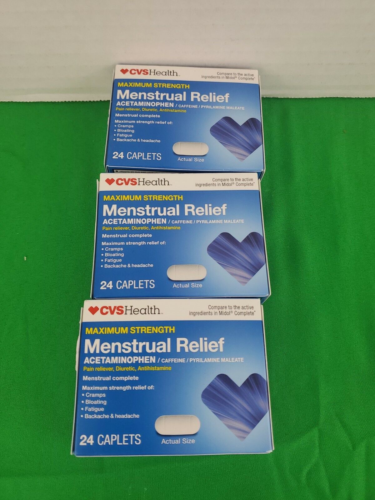 3 PK  CVS Health Menstrual Relief Maximim Strength 24 Ct.Pain Relief EXP07/23