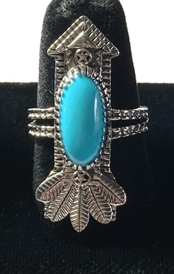 Sleeping Beauty Turquoise Solitaire Arrow Feather Ring Sz 8 Sterling Silver