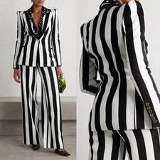 Women's Suits Stripe Peak Lapel Formal Business Casual Party Active 2 Pcs