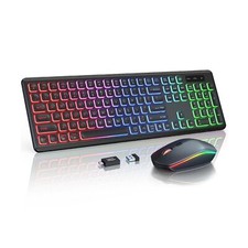 Wireless Keyboard and Mouse Combo - RGB Backlit, Rechargeable Light Up Lett...