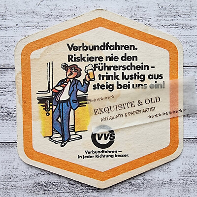 Verbundfahren Füherschein VVS Stuttgarter Hofbräu Bierdeckel sechseckig Werbung