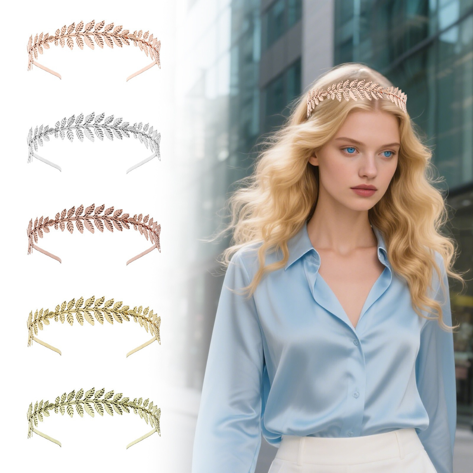 European Floral Bridal Headpiece Leaf Headband Wedding Hair Vine for Bride