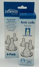 Dr. Brown’s Natural Flow Level 2 ANTI-COLIC Nipples ( 3m+) Medium Flow 6 Ct Box