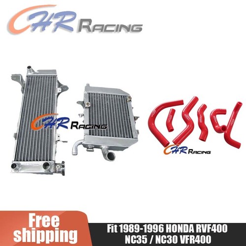 Aluminum radiator+hose FOR HONDA RVF400 NC35 NC30 VFR400 lower with fan ...