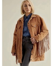 Nwt Levis Karla Camel Tan Fringed Corduroy Long Trucker Button-front Jacket Xs