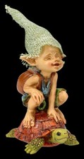 Pixie Kobold Figur auf Schildkröte - Besser als selber laufen - H: 11,5cm Deko