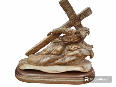 Christ bearing large cross olive wood figure hand carved holy land Bethlehem