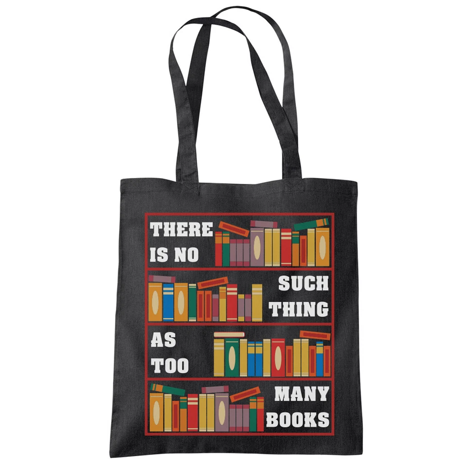 HOTSCAMP There Is No Such Thing As Too Many Books Tote Shopping Bag Book lover Reading