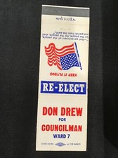 Re-Elect Don Drew for Councilman Ward 7 American Flag Matchbook Cover