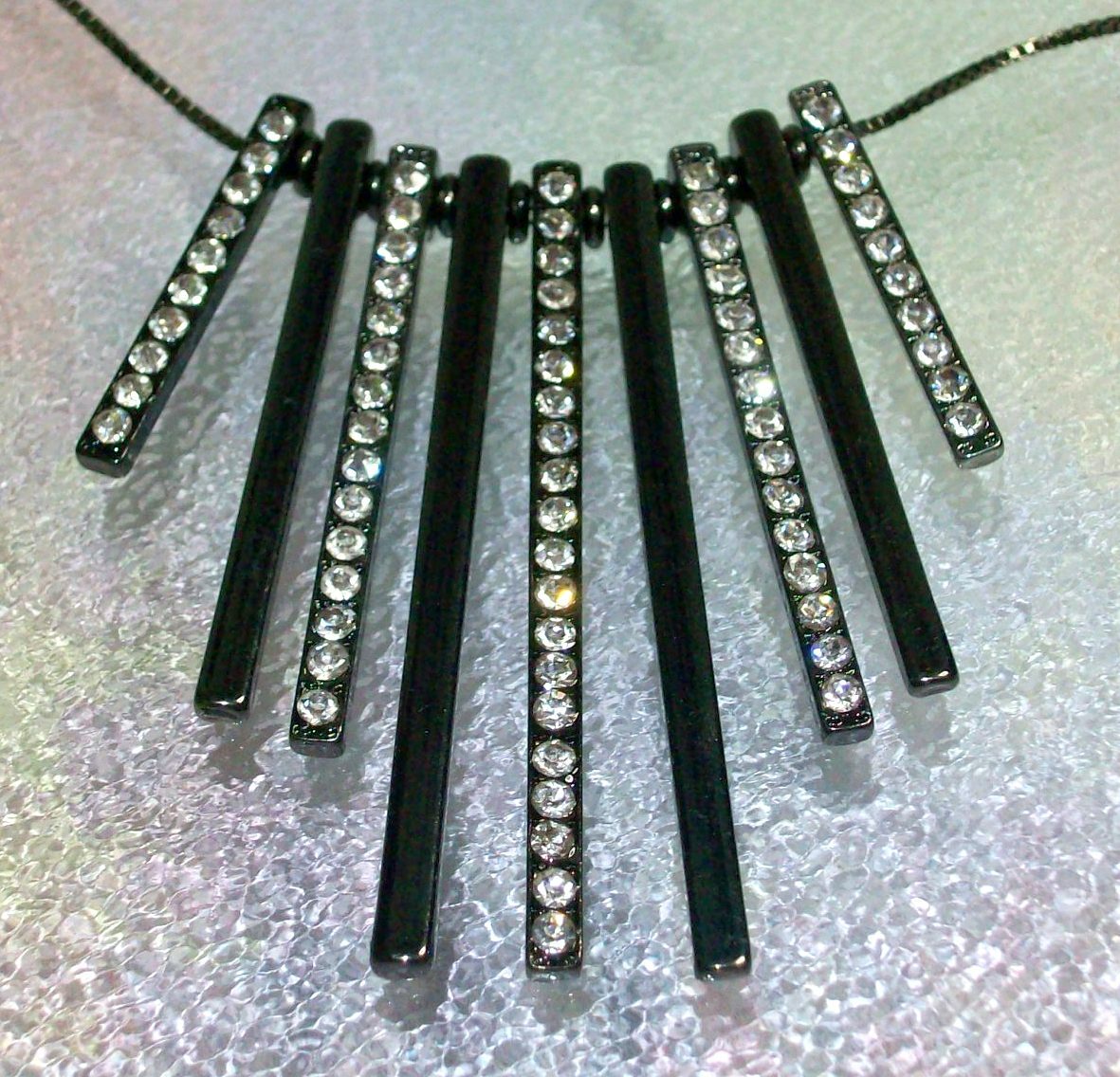 Chain Bar Necklace Statement Clear Rhinestones Pe… - image 5