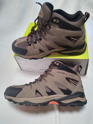 Eddie Bauer Hiking Boots Waterproof Lake Union Mid Brown Orange Mens 12.0 - NEW