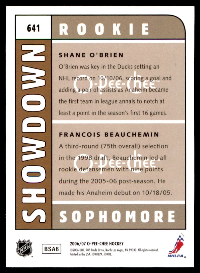 2006-07 O-Pee-Chee Francois Beauchemin/Shane O'Brien Anaheim Ducks #641 - Image 2 of 2