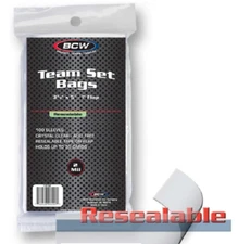 100 BCW Resealable Team Set Bags 3 3/8 x 5 Acid Free Archival Quality w/ 1" Flap