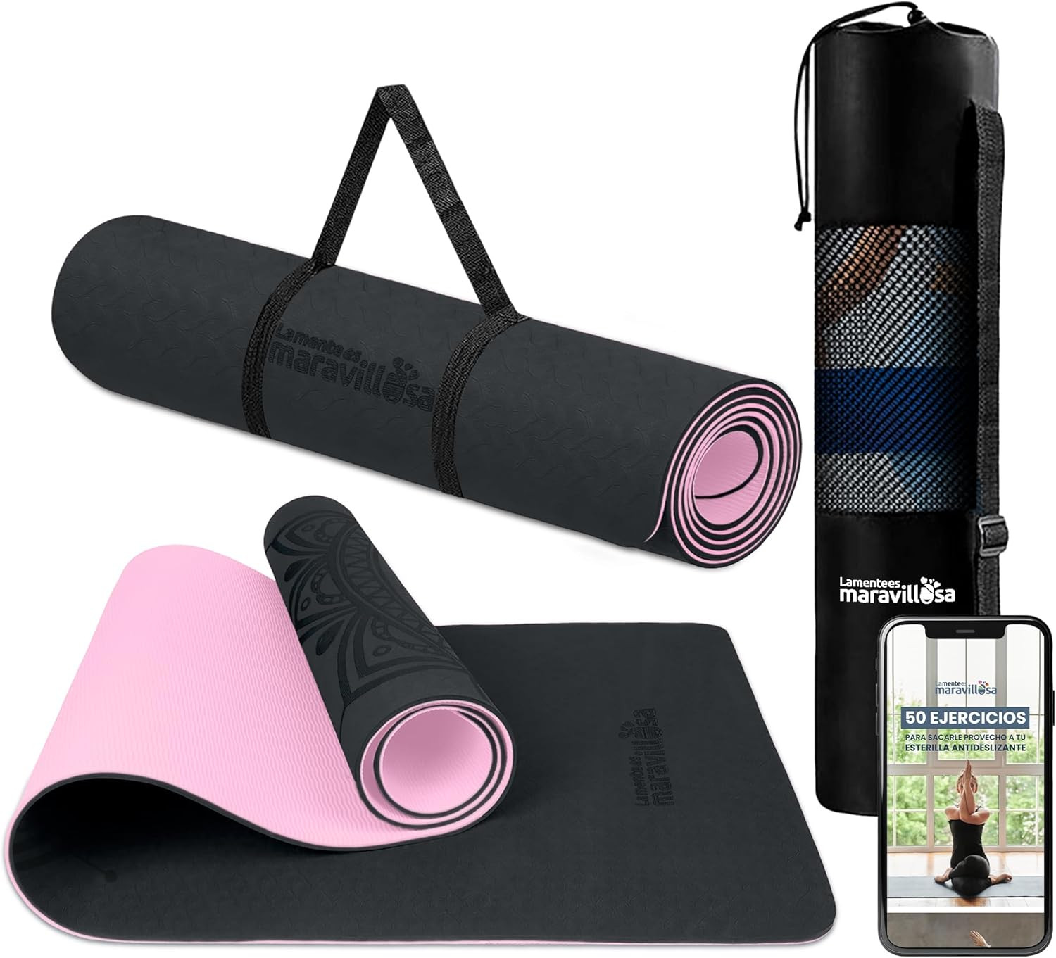 LA MENTE ES MARAVILLOSA - Esterilla De Yoga, Pilates Y Fitness【E-Book, Bolsa Y C