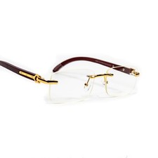 Clear Lens Mens Designer Gold Frame Wood Grain Rectangular Luxury Square Glasses