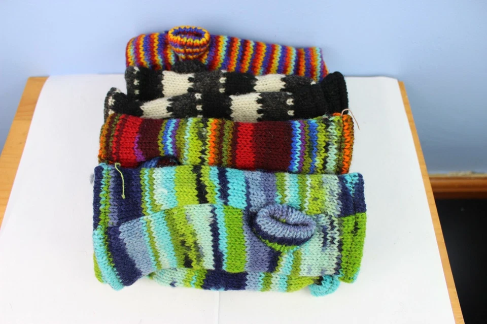 HAND-KNITTED Woollen Gloves Fleece Lined Mittens Wrist Warmer Ski Wool Glove - Image 2 of 3