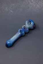 6" Collectible Dark Blue Triple Bowl Tobacco Hand Smoking Spoon Glass Pipe