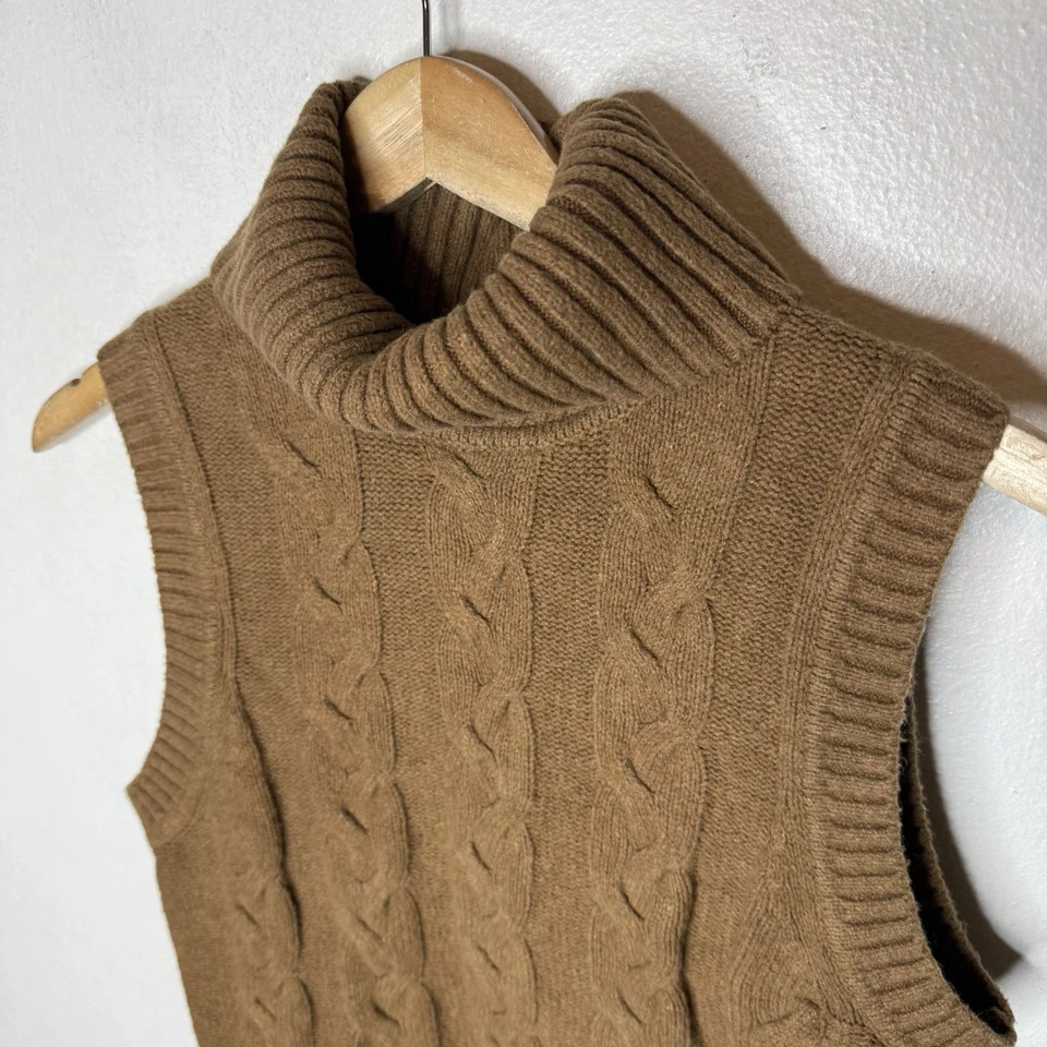 Gap Cash Soft Cable Knit Turtleneck Sweater Tank Cocoa Powder Brown Womens XS - Image 2 of 4