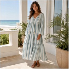 Madewell x Christy Dawn Paloma Midi Dress S Blue Stripe Boho Beach Prairie Rare