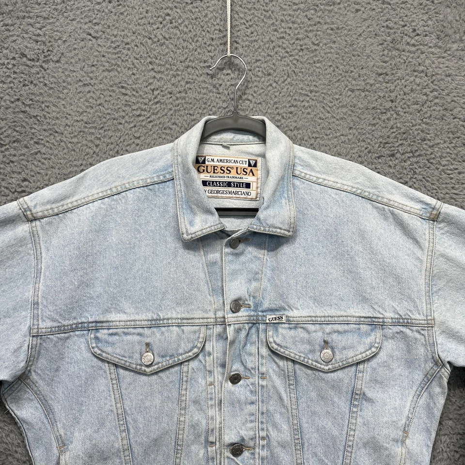 VTG Guess Georges Marciand Denim Jacket Mens Medium Light Wash Trucker USA 80s - Image 2 of 4