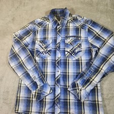 Affliction Shirt Mens Large Black Premium Y2K Button Up Embroidered Long Sleeve