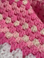 Handmade Granny Square Crocheted Baby Blanket Pink And Cream Colors 30x30 Afghan