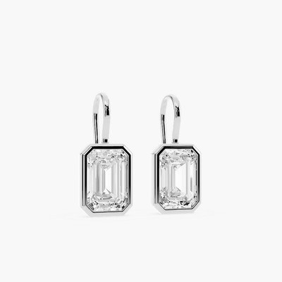 4 TCW Smaragd IGI zertifiziert im Labor gezüchteter Diamant 14K Gold lange Haken Ohrstecker