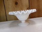 Vintage Fenton Hobnail Milk Glass Pedestal Rippled Edge Candy Nut Compote