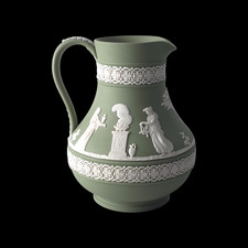 WEDGWOOD Jasperware Handcrafted Sage Green Pitcher / Jug / Vase