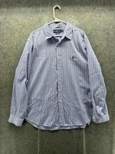 Ralph Lauren Dress Shirt Men 18 36/37 Blue Stripe Classic Fit Cotton Long Sleeve