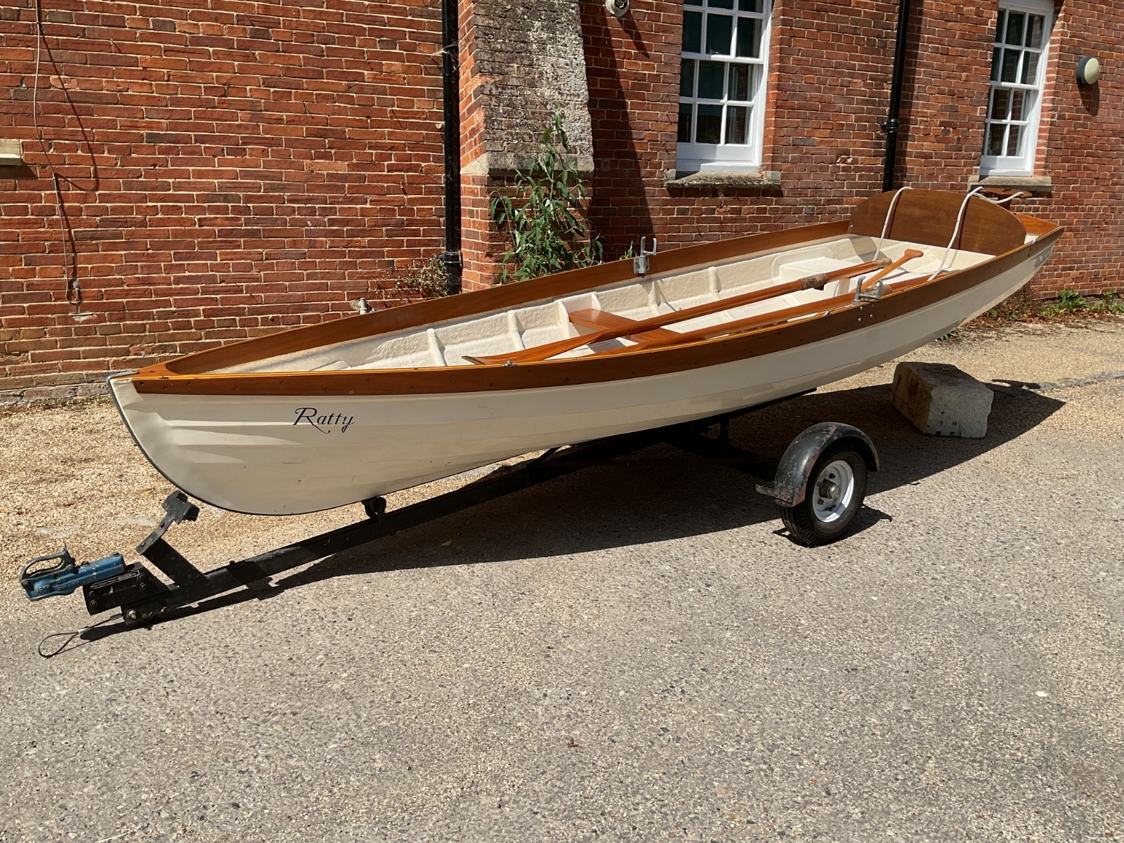 Dinghy Tender Rowing Boat 14ft - vintage fibreglass, hardwood gunwhales for sale on eBay UK