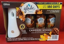 Glade Automatic Spray Unit + 3 Refills Cashmere Woods New In Box PLEASE READ