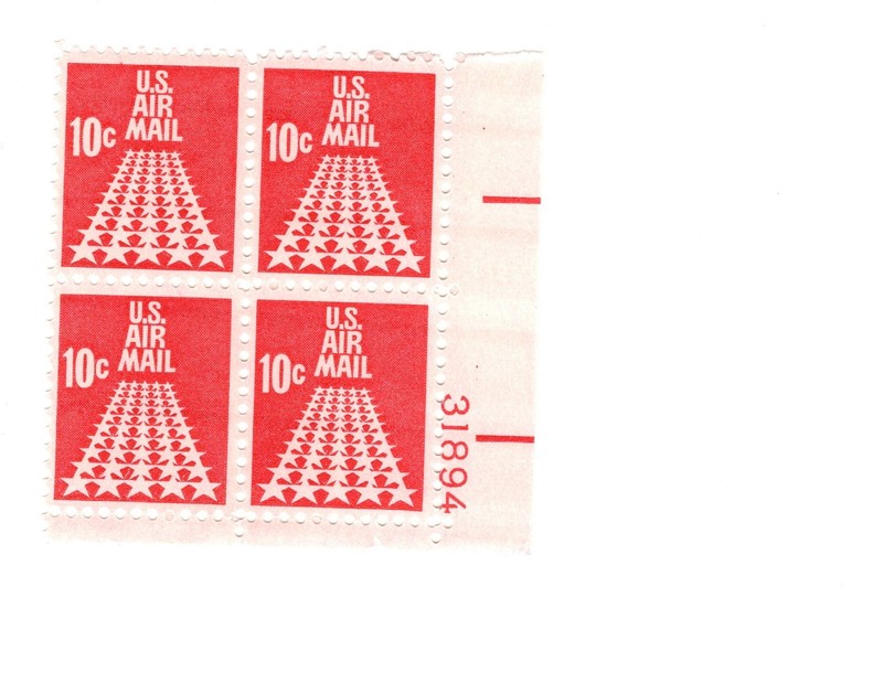 1968 50 STAR RUNWAY AIR MAIL 10 CENTS USA STAMPS, BLOCK OF 4
