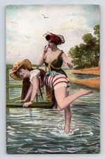 Glamour: Edwardian Bathing Beauty Spanking & Smoking. Unposted Postcard.