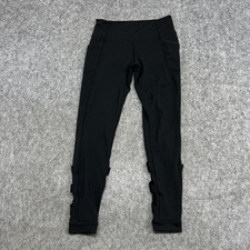 Athleta Leggings Womens M Black Mid Rise Pocket Strappy Crop Ankle Yoga Gym