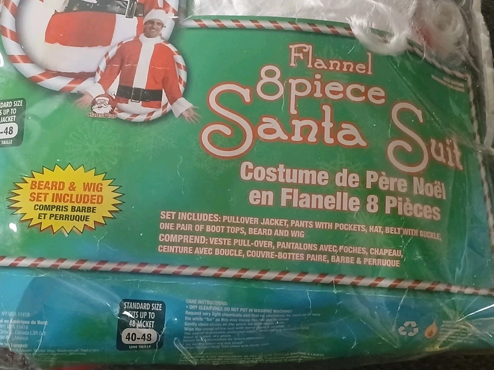 Vintage Rubie's Santa Suit Set 8pc Standard Size 40-48 Flannel Costume Set  - Image 3 of 4