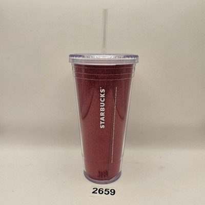 STARBUCKS 2018 RED GLITTER CUP DRINK 20oz TUMBLER W CAP AND STRAW