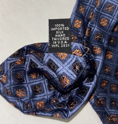 Ike Behar New York Blue Gold Bronze Brown 100% Silk Tie 58