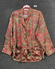 Victorias Secret Button Up Satin Gown Night Shirt Womens Size M Paisley Print