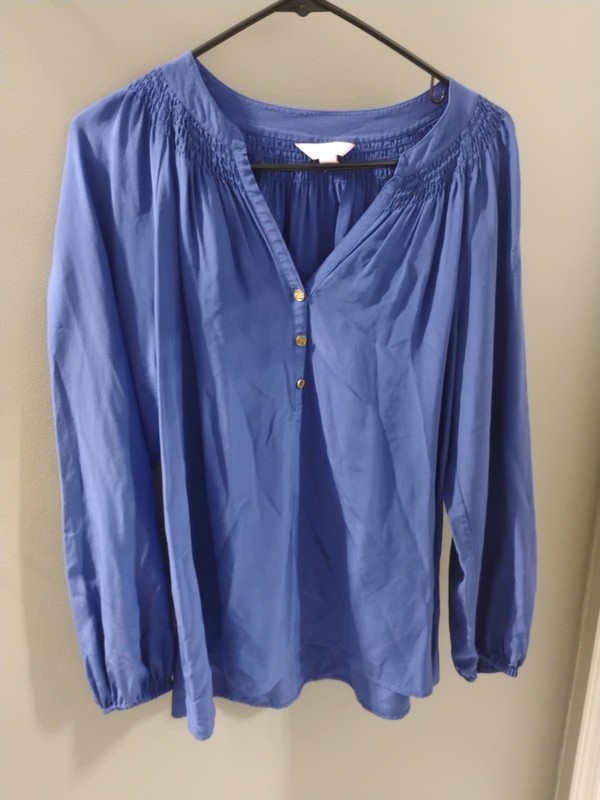 Women's Lilly Pulitzer Elsa Silk Peasant Blouse Royal Blue Size Large